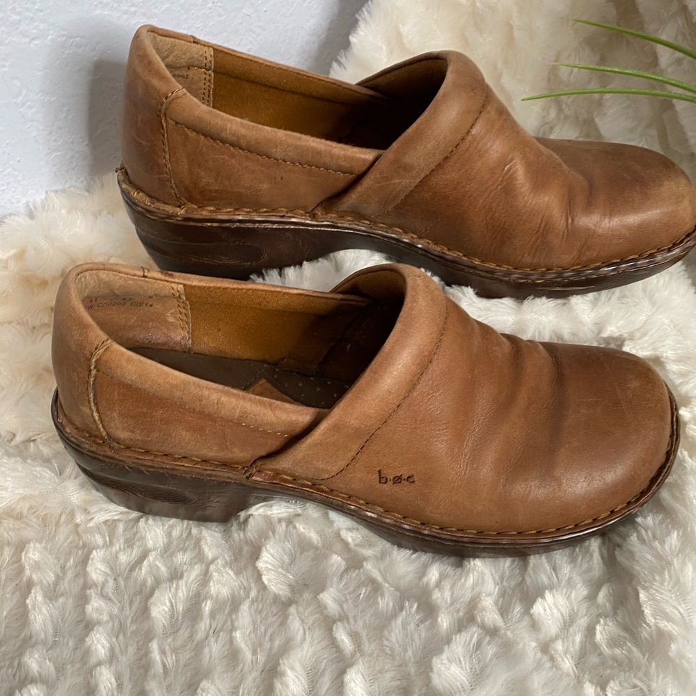 BOC brown leather slip on shoes clogs